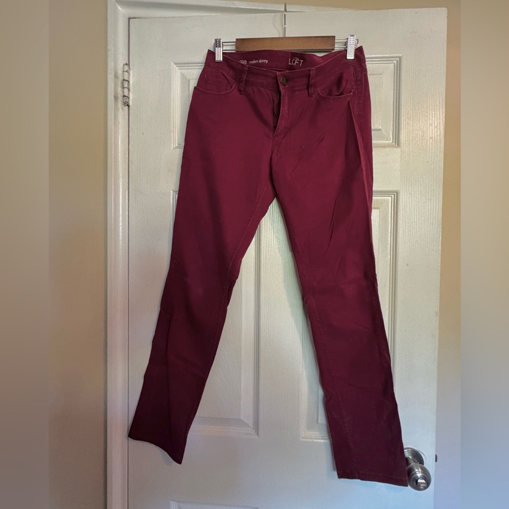 Loft Burgundy Modern Skinny Low Rise Pants 29/8